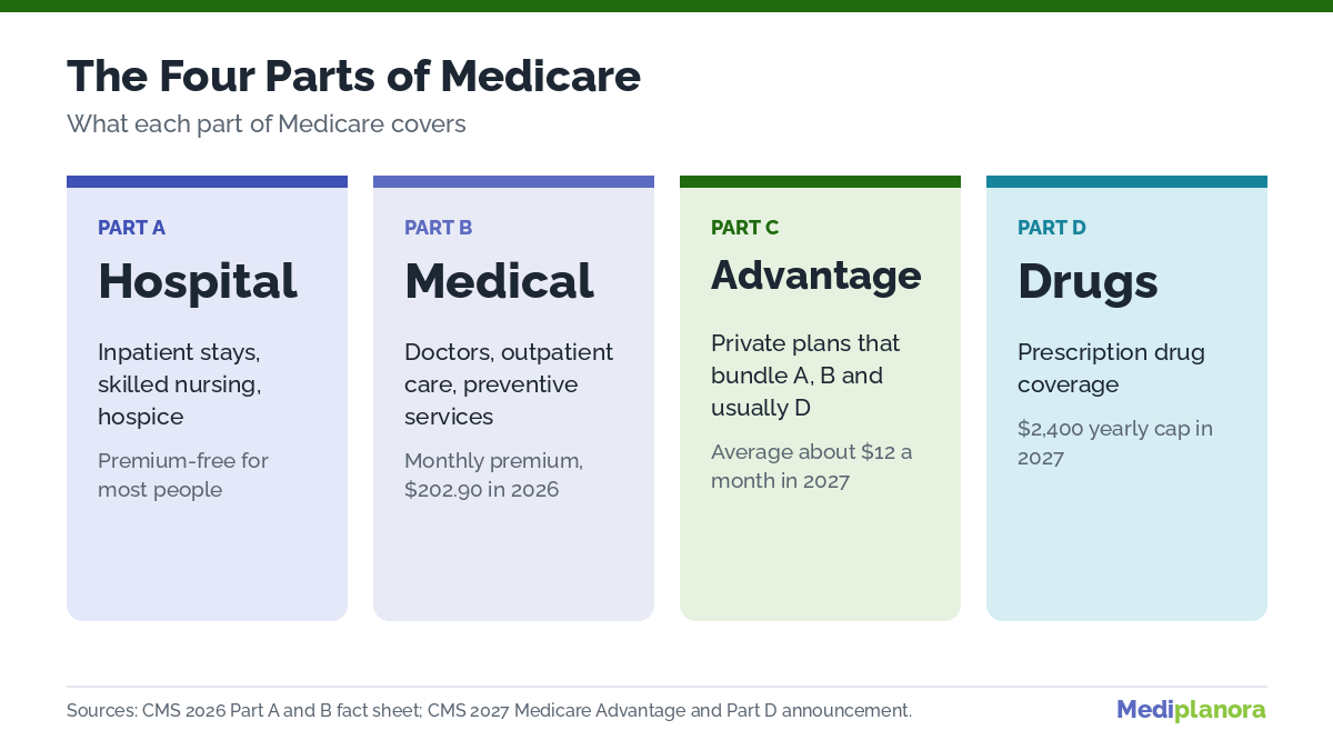 Medicare Parts A, B, C and D explained: hospital, medical, Medicare Advantage and prescription drug coverage